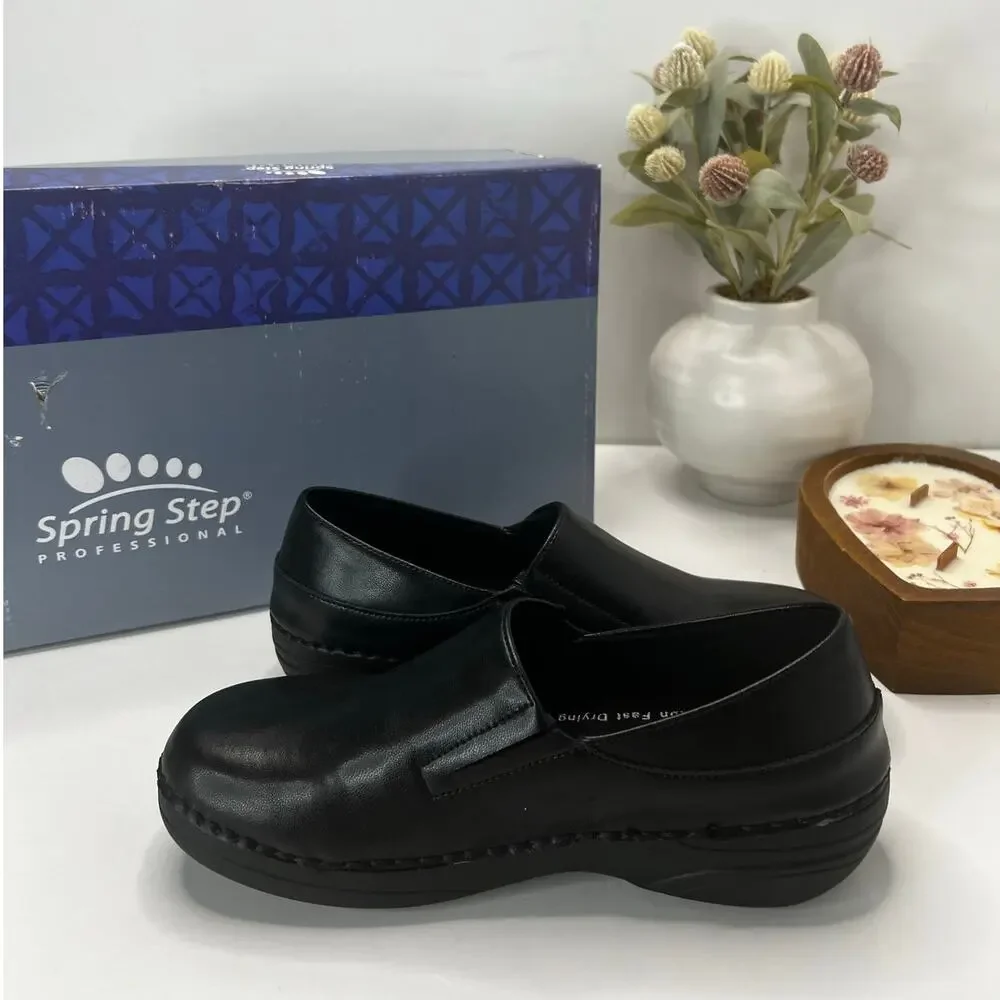 Spring Step Manila Leather Work Slip Resistant Clog Black 581587 Women's 6M NWB